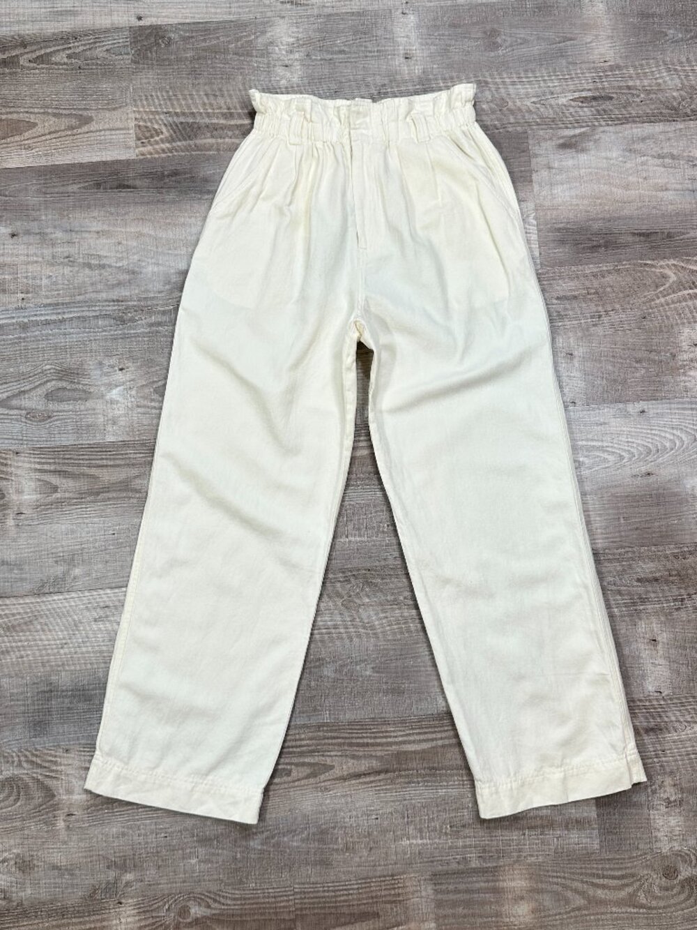 New Apiece Apart Pants Womens Sz M Beige Relaxed Straight High Rise Linen Cotton